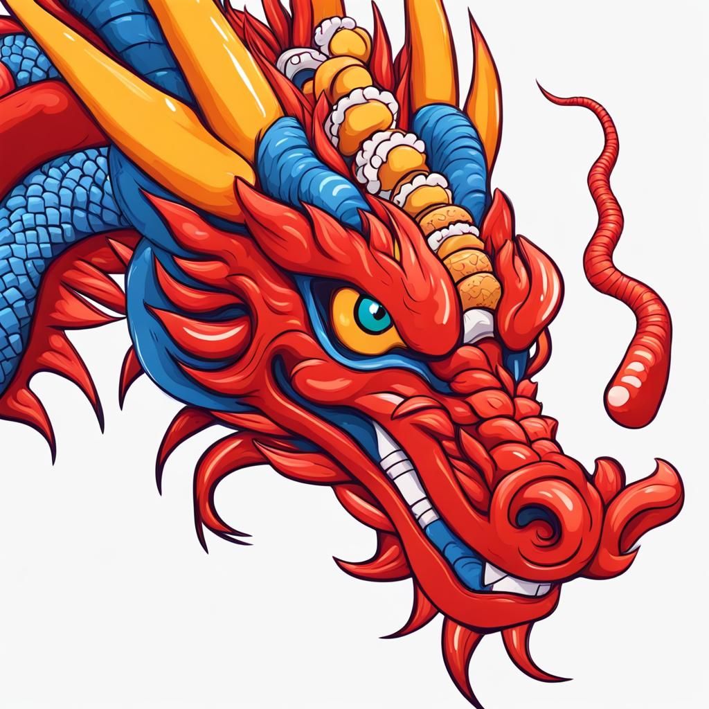Red Lindworm Dragon with Sushi: Abstract Art