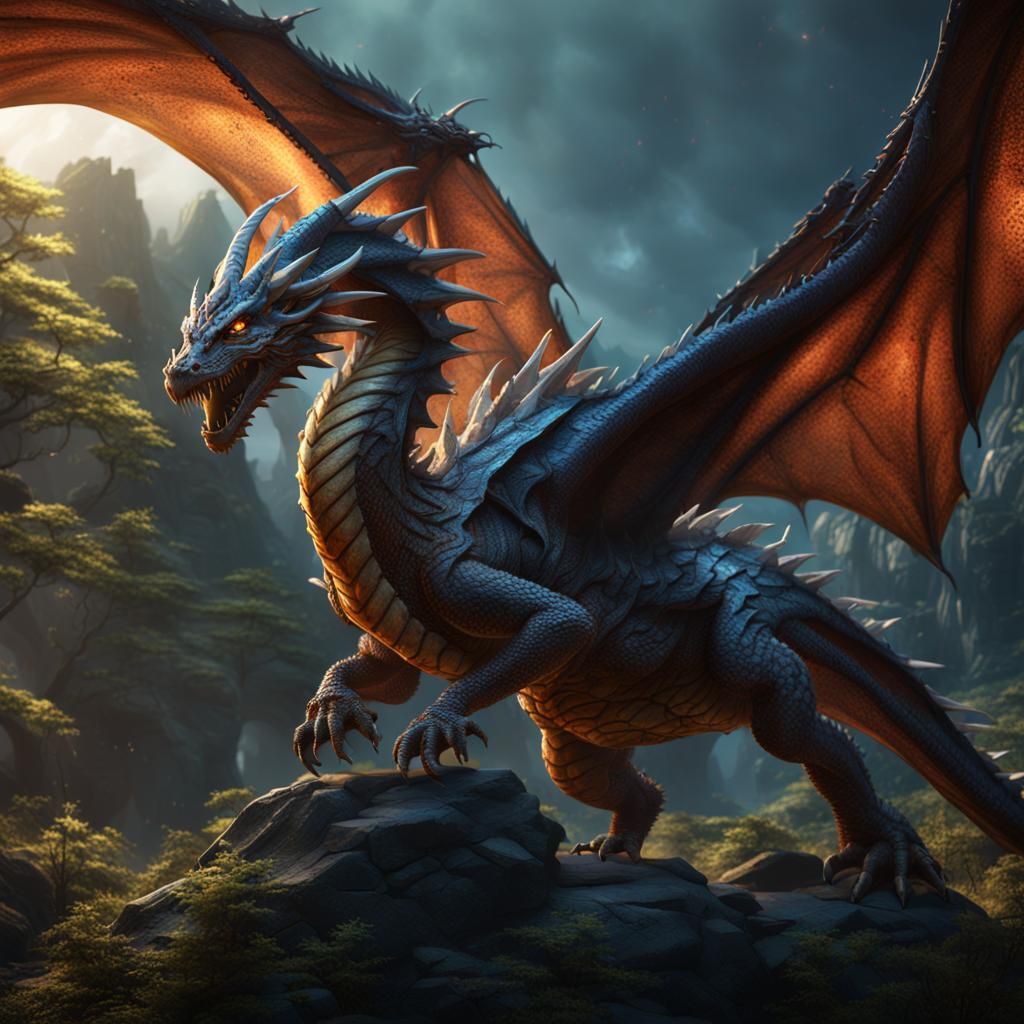Lightning Dragon in Natural Habitat: Detailed Matte Painting