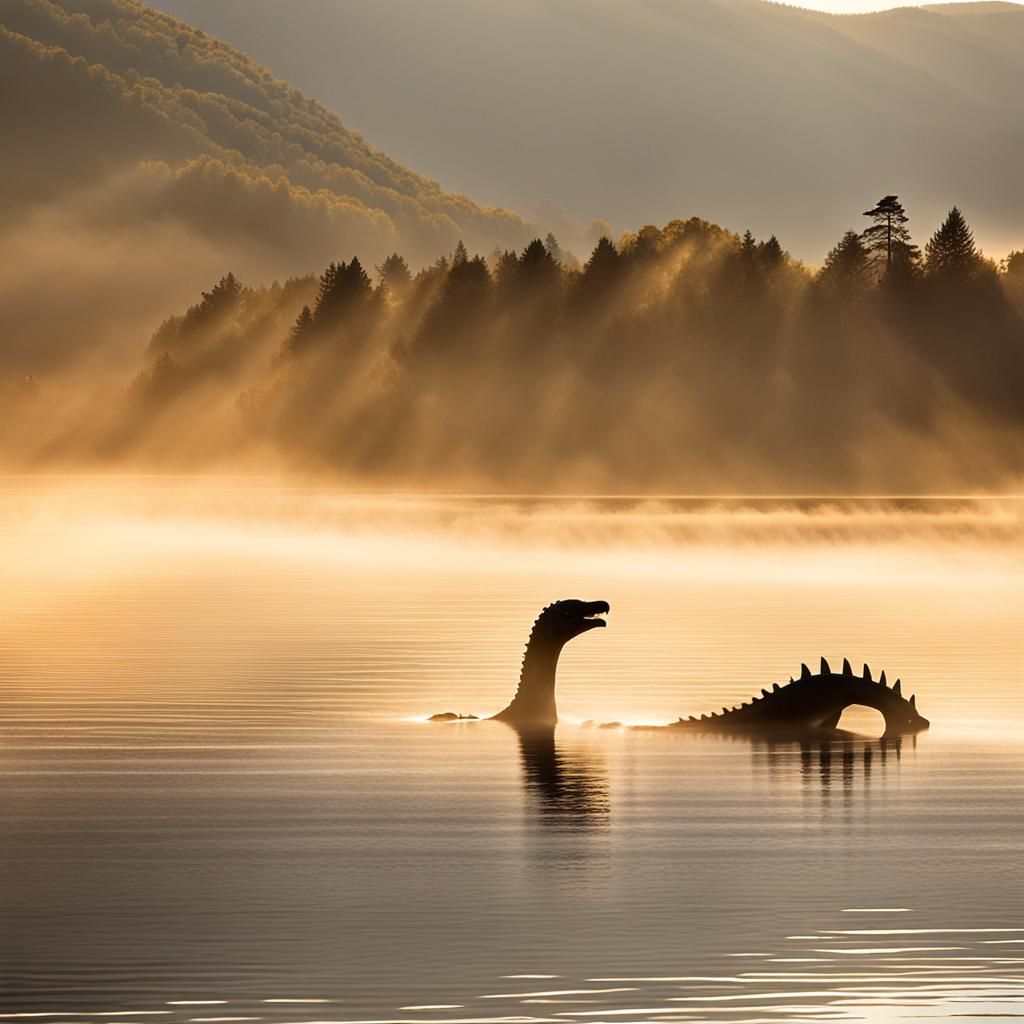 Loch Ness Monster Emerges in Golden Light