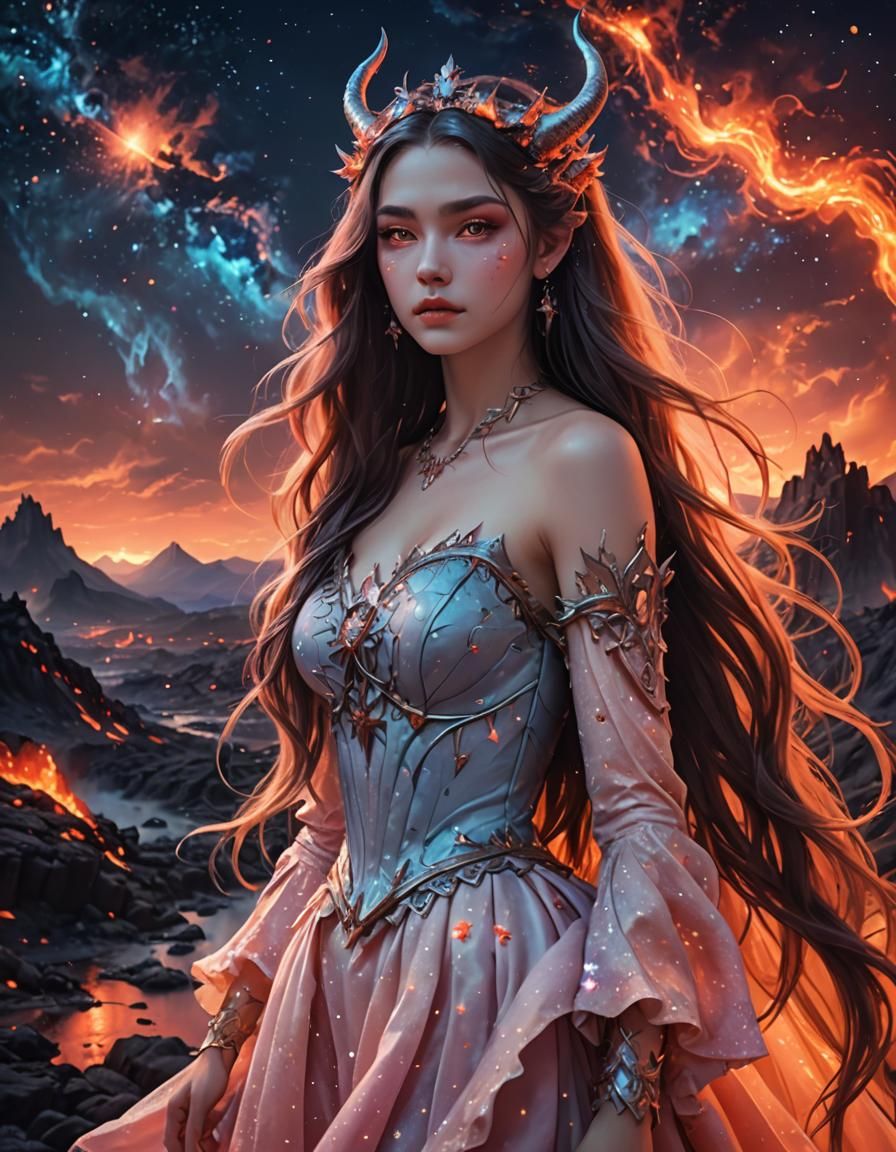 Demon Princess in a Hellscape: A Surreal Portrait