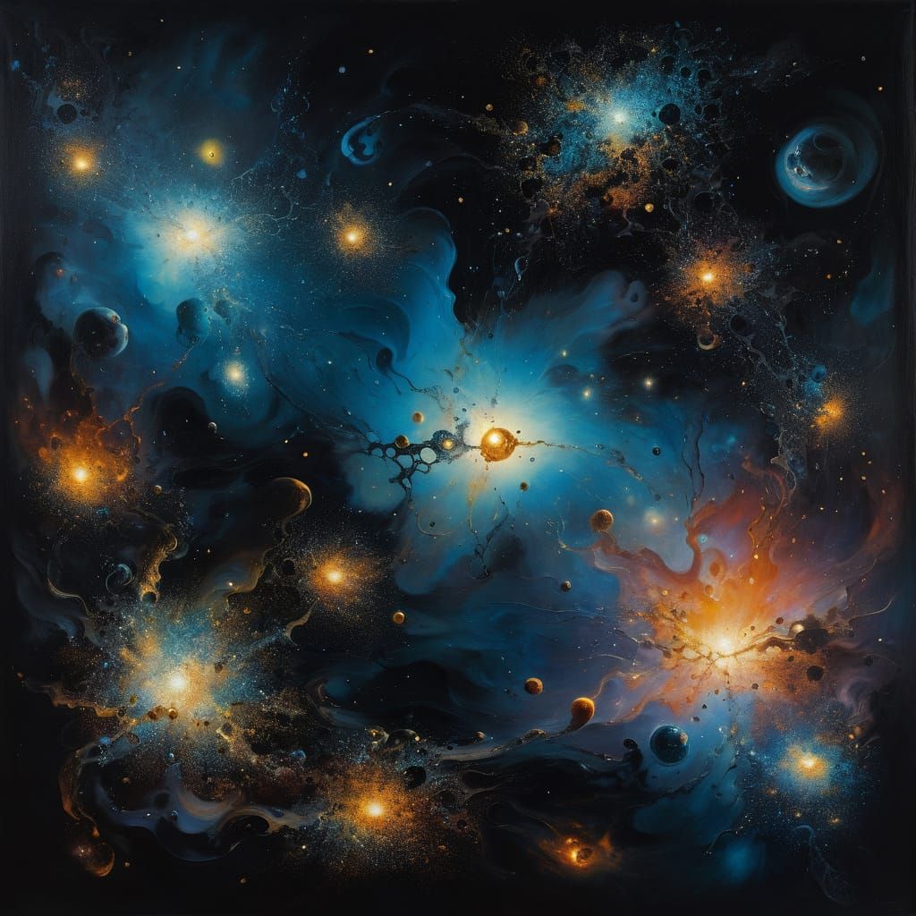 Surreal Oil Painting of Floating Colloids