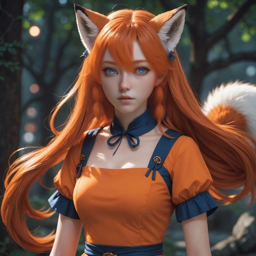 Anime Woman with Fox Features in 3D Style