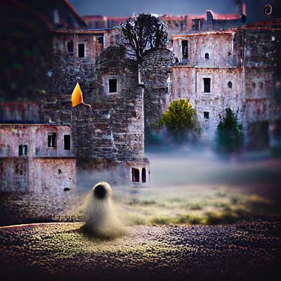 Ethereal Ghost Roams Castle Yard in 8K