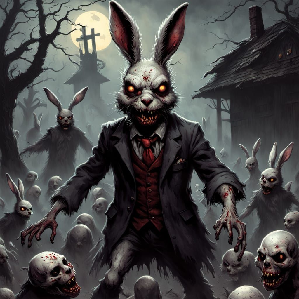 Dark Easter Bunny Zombie in Horror Art