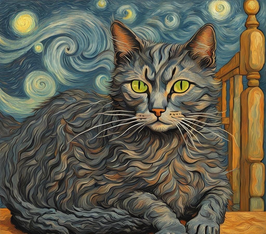 Intricate Cat Portrait in Van Gogh Style