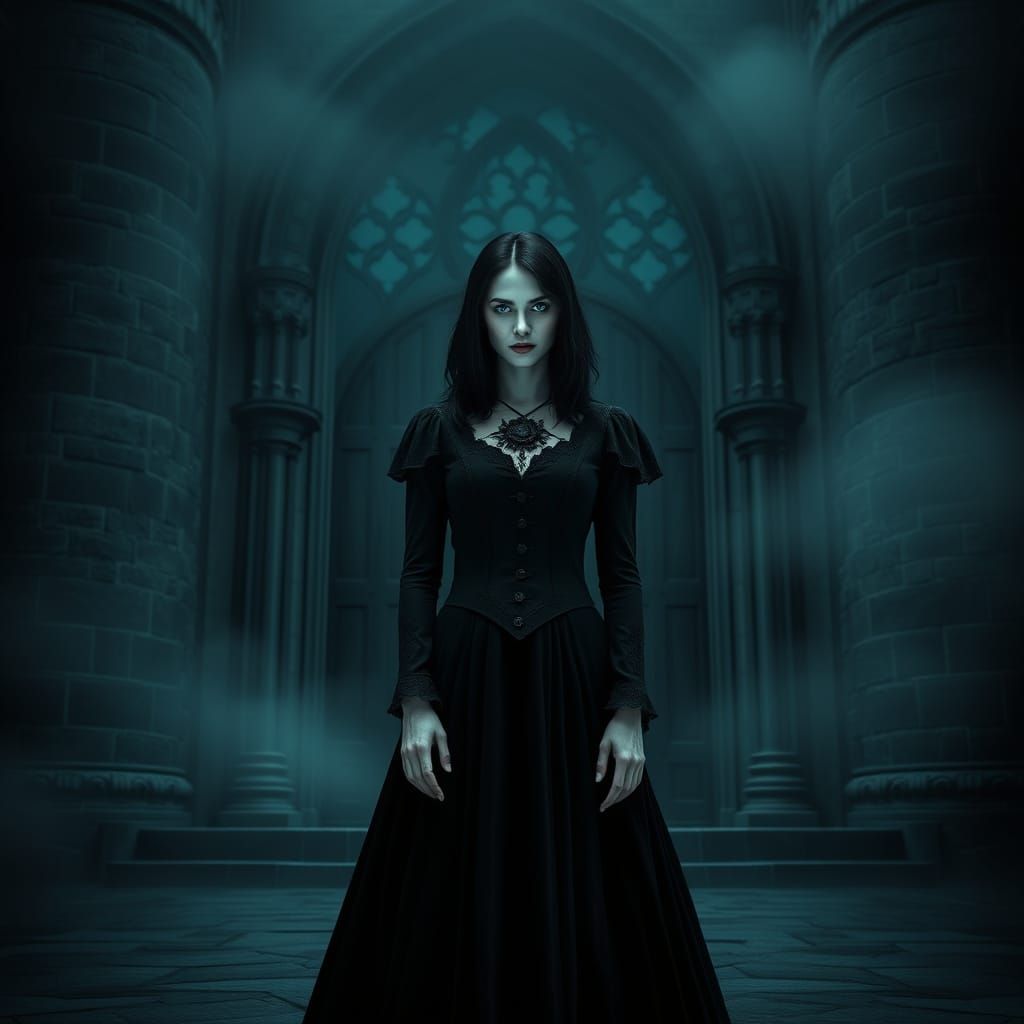 Mysterious Gothic Castle Owner in Atmospheric Lighting