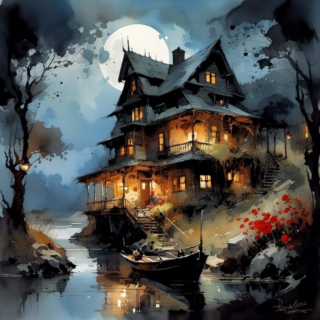 Dark Fantasy Landscape in Digital Watercolor Art