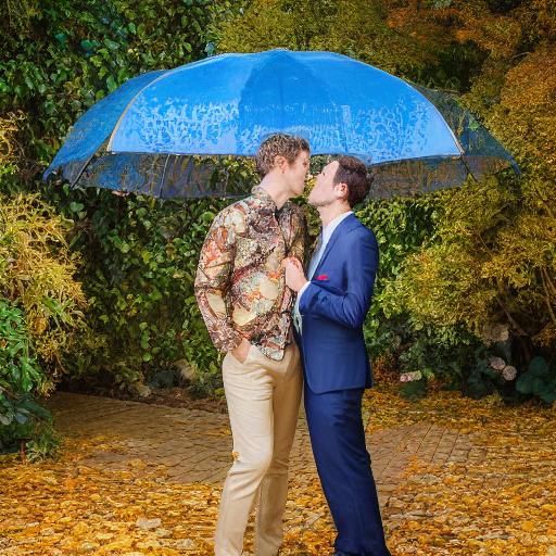 Men Kissing in Autumn Garden: Professional Portrait