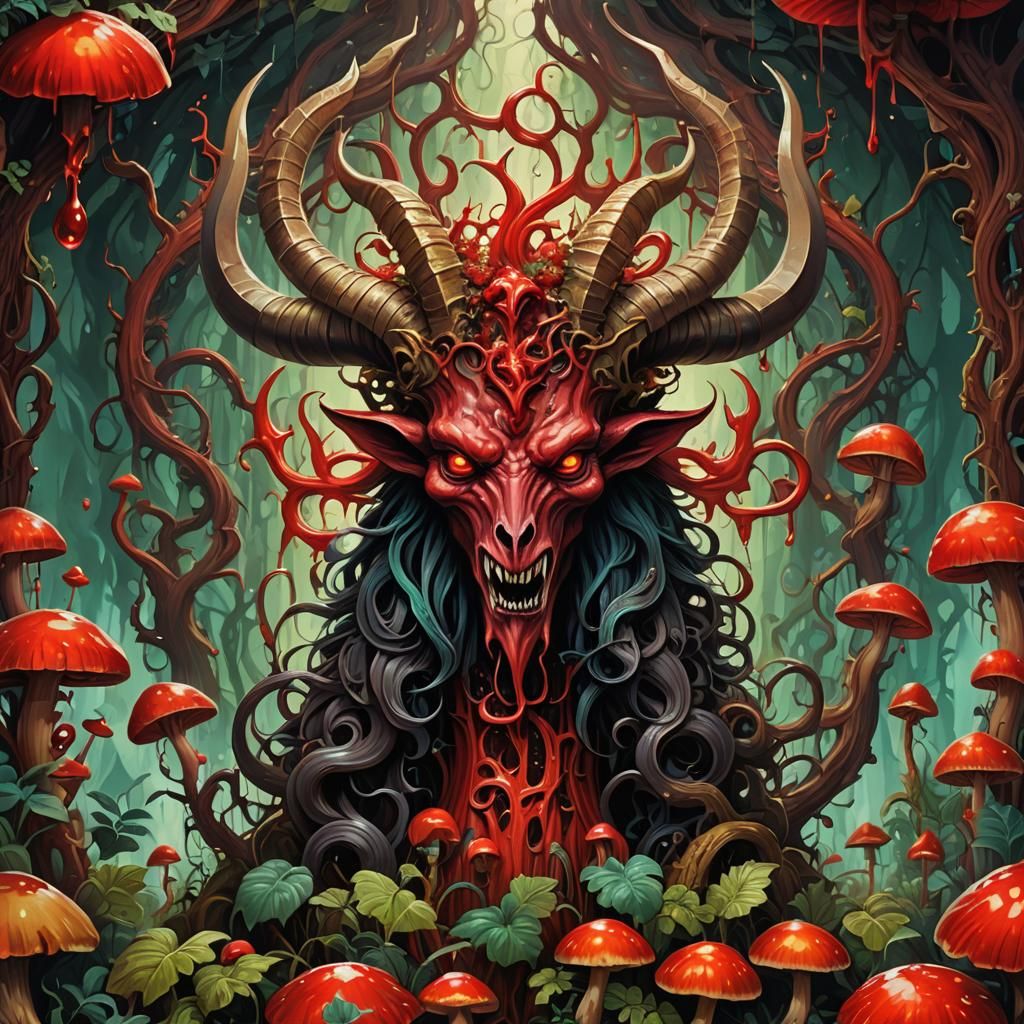 Cartoon Baphomet on Magic Mushroom, Graffiti Art