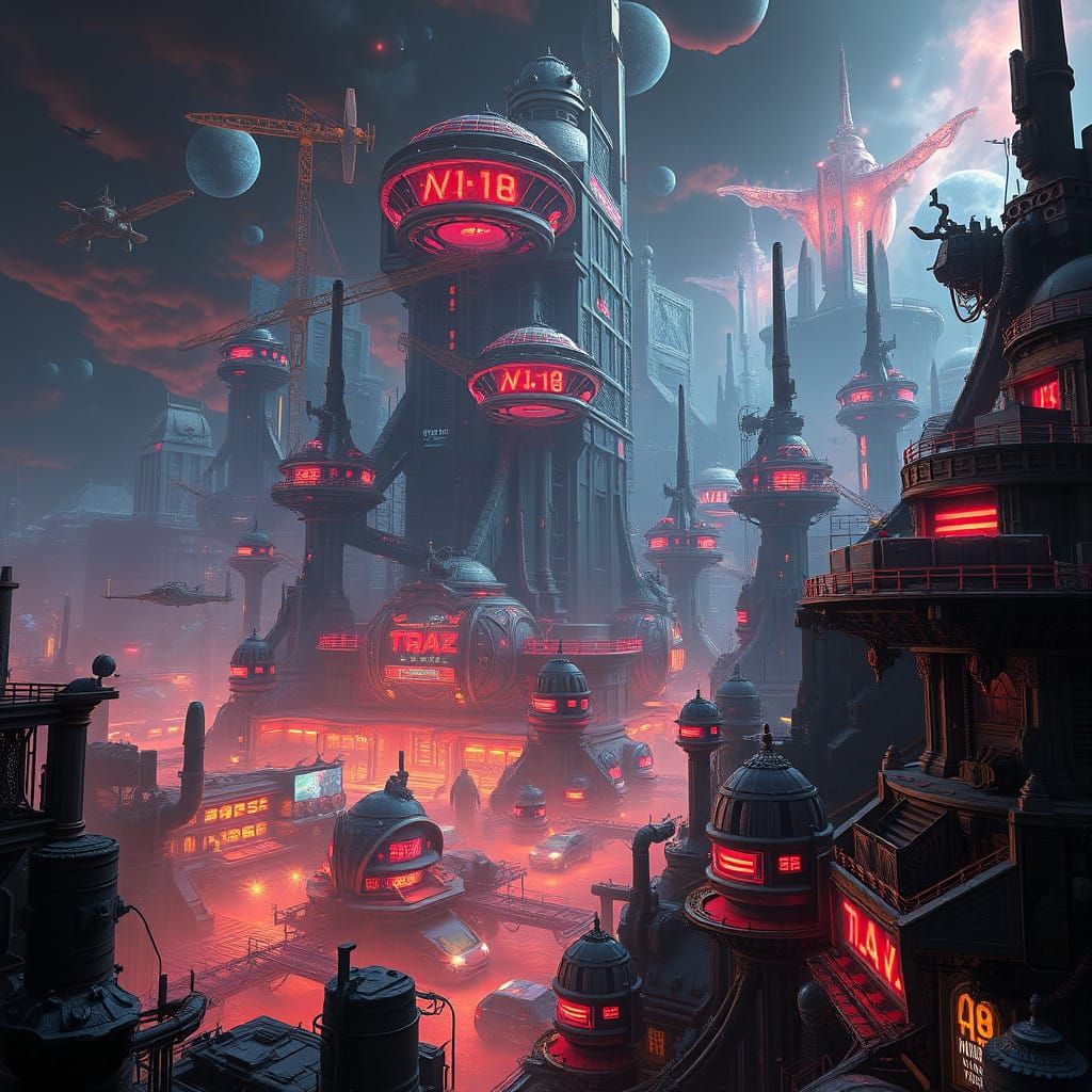 Epic Futuristic Cityscape in Maximalist Digital Art