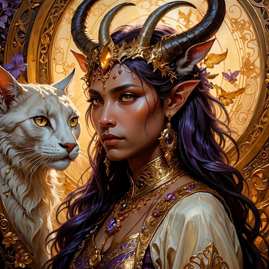Rakshasa Tiefling Portrait in Romantic Fantasy Style