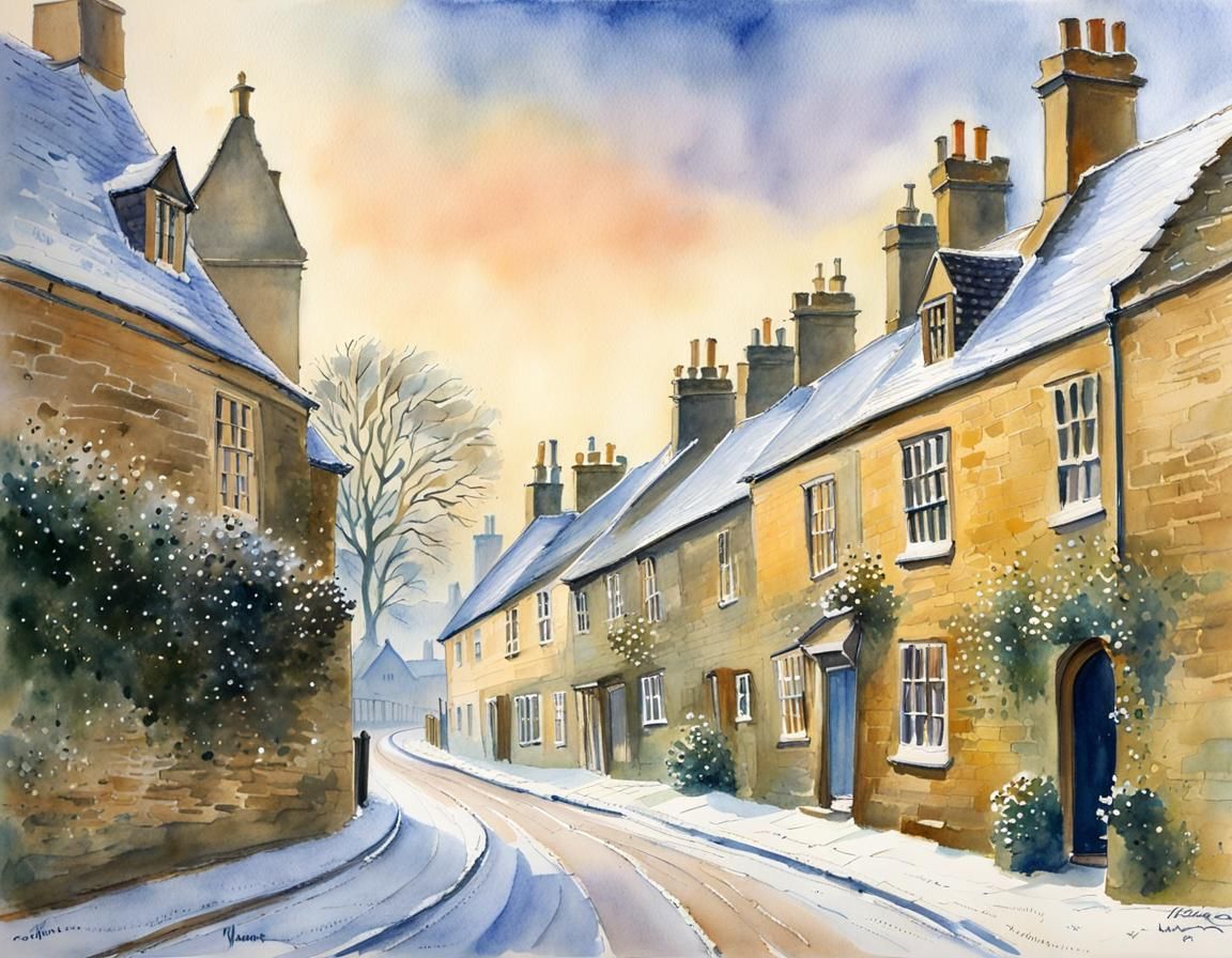 Chipping Camden Winter Morning in Pastel Watercolor
