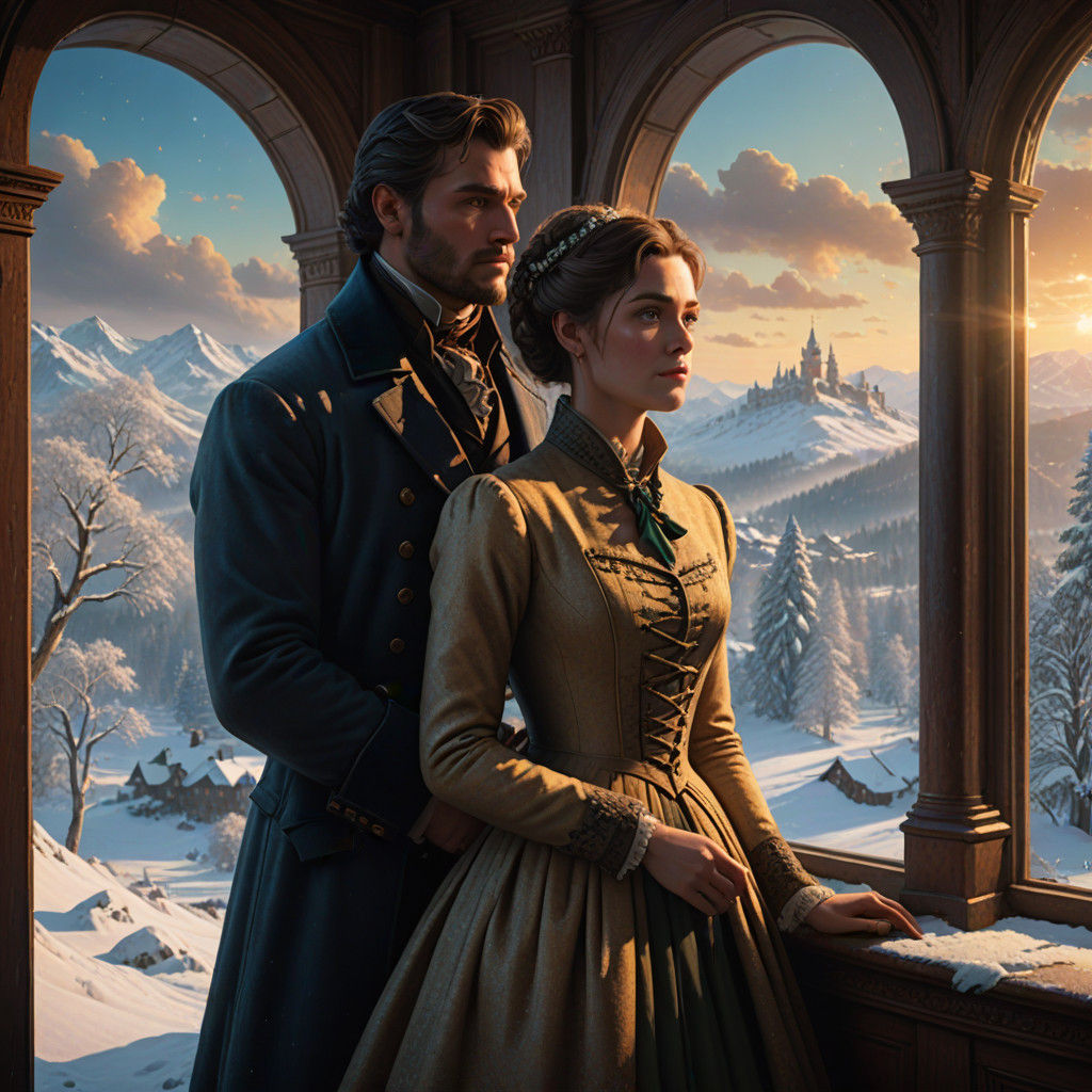 Regency Elegance in Snowy Winter Landscape