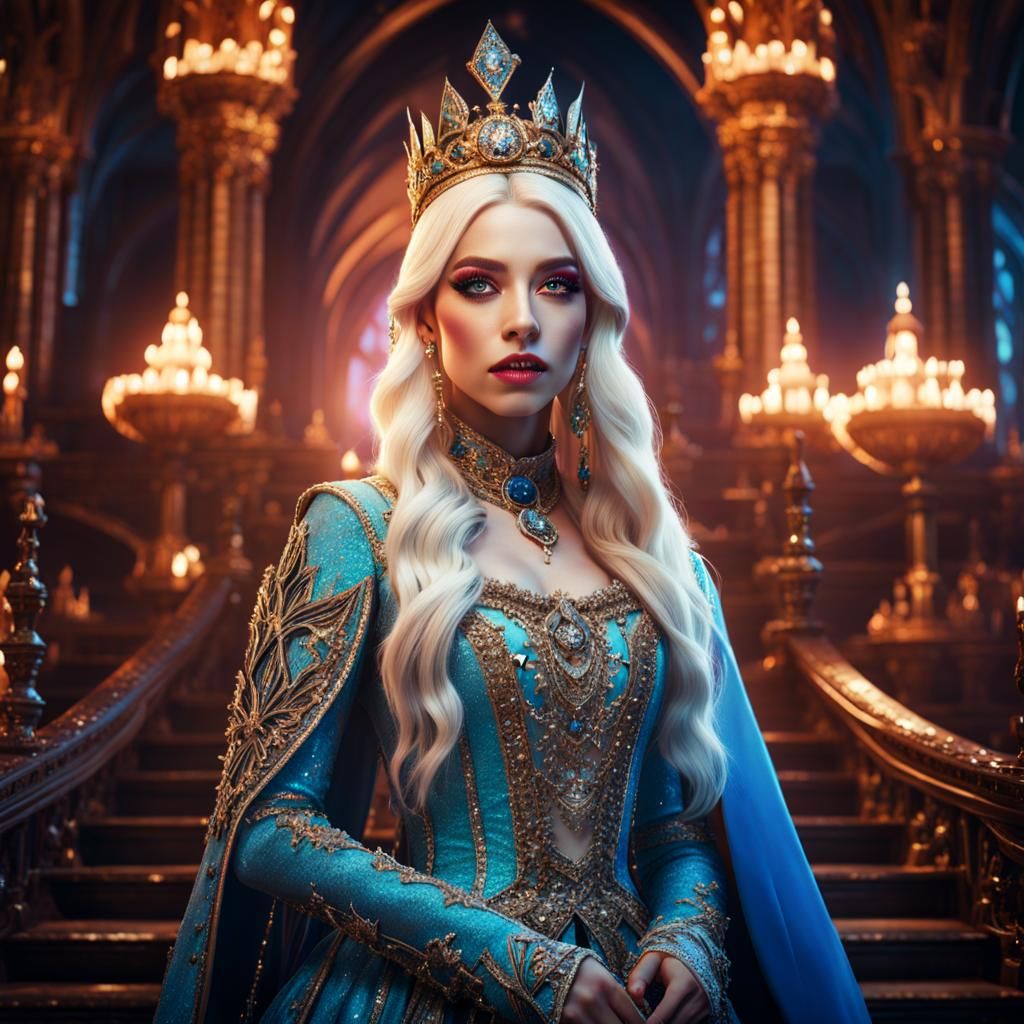 Ethereal Queen in Fantasy Castle: Digital Matte Painting