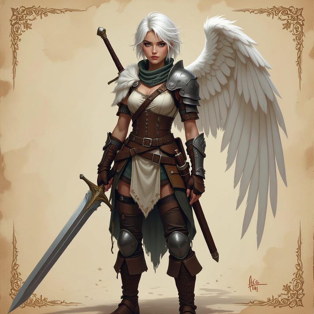 Aasimar Warrior with Wing in Fantasy Matte Painting Style