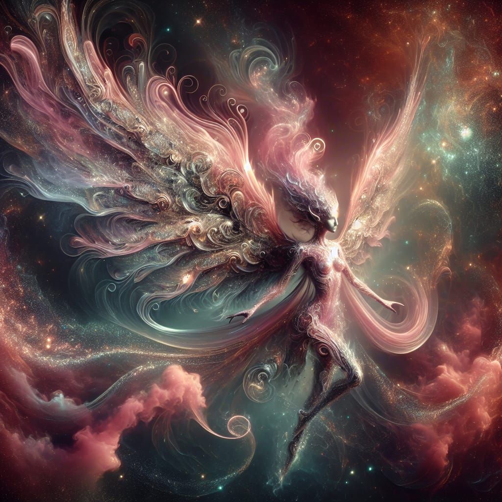 Ethereal Winged Demon in Rose Gold Hues
