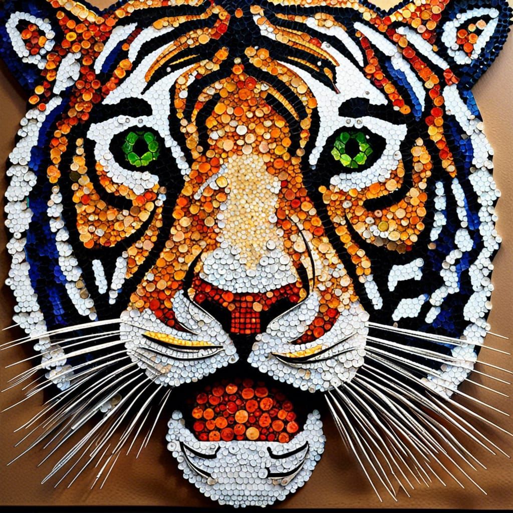 Tiger made of bottle caps