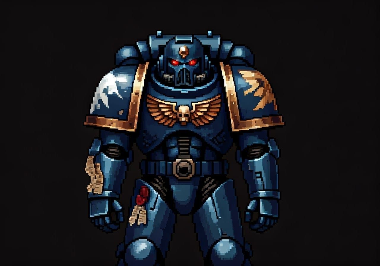 Warhammer 40k Space Marine in 16-bit Pixel Art