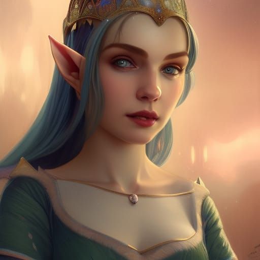 Detailed Elf Queen Portrait with Fairy Aura