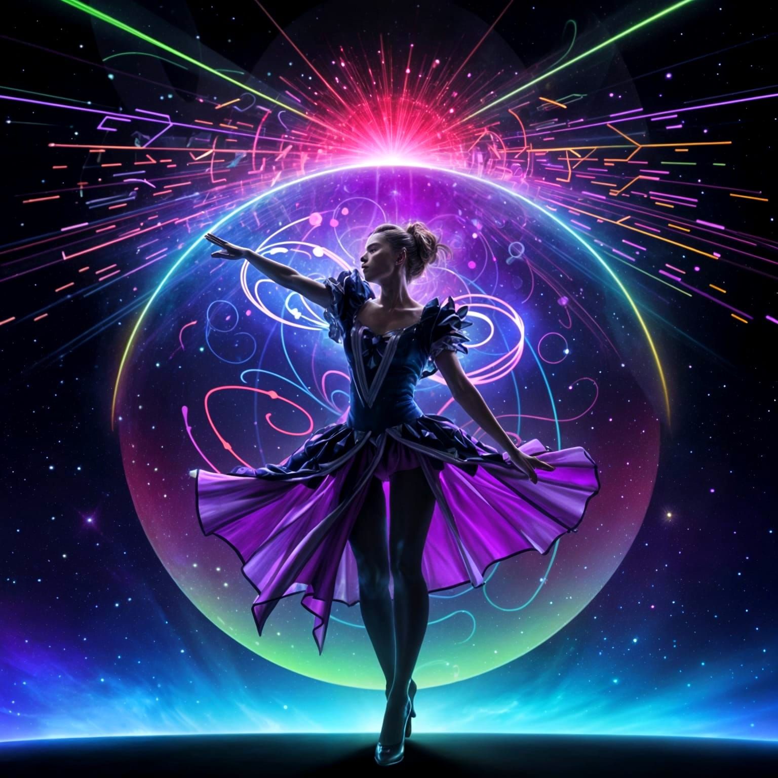 Psychedelic Laser Box on Meteor in Deep Space