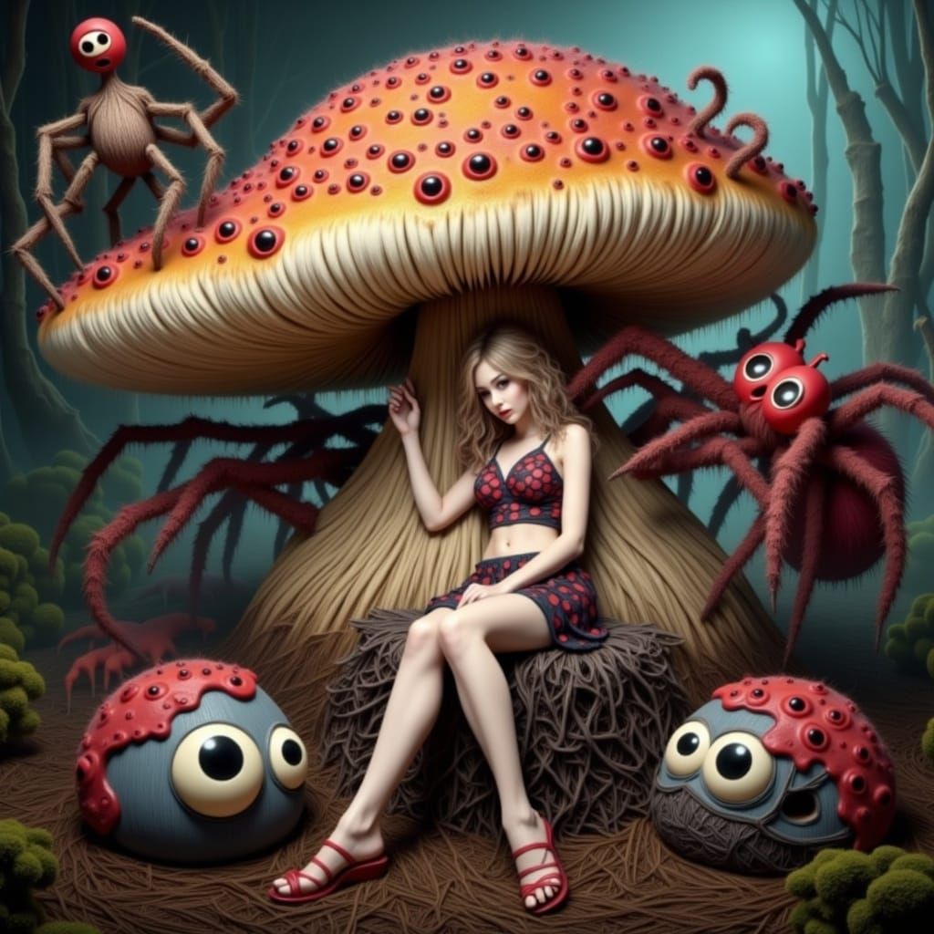 Surreal Lady and Giant Mushroom