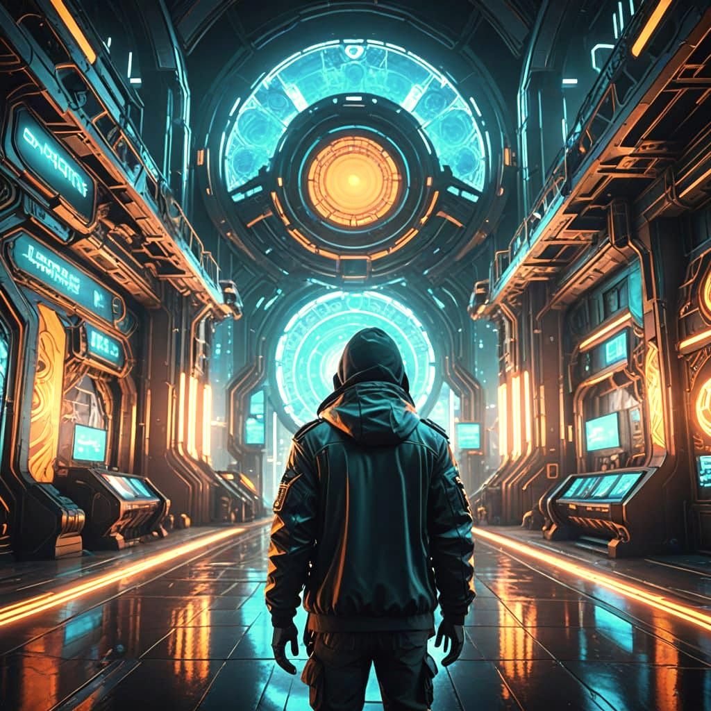 Cyberpunk Concept Art of a Half-Man, Half-Machine Figure