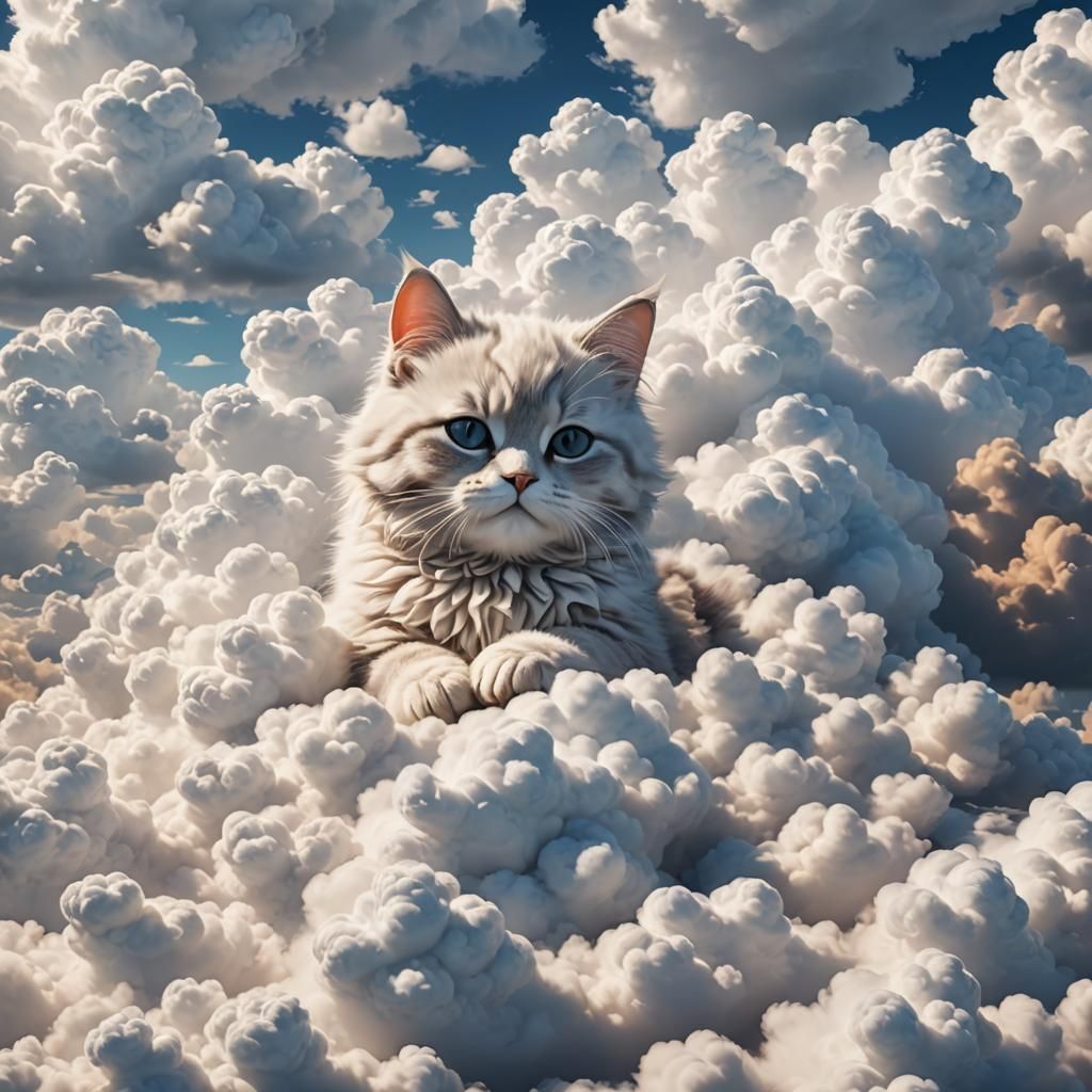 Cute Sleeping Cloud Cat: Fantastical Digital Art