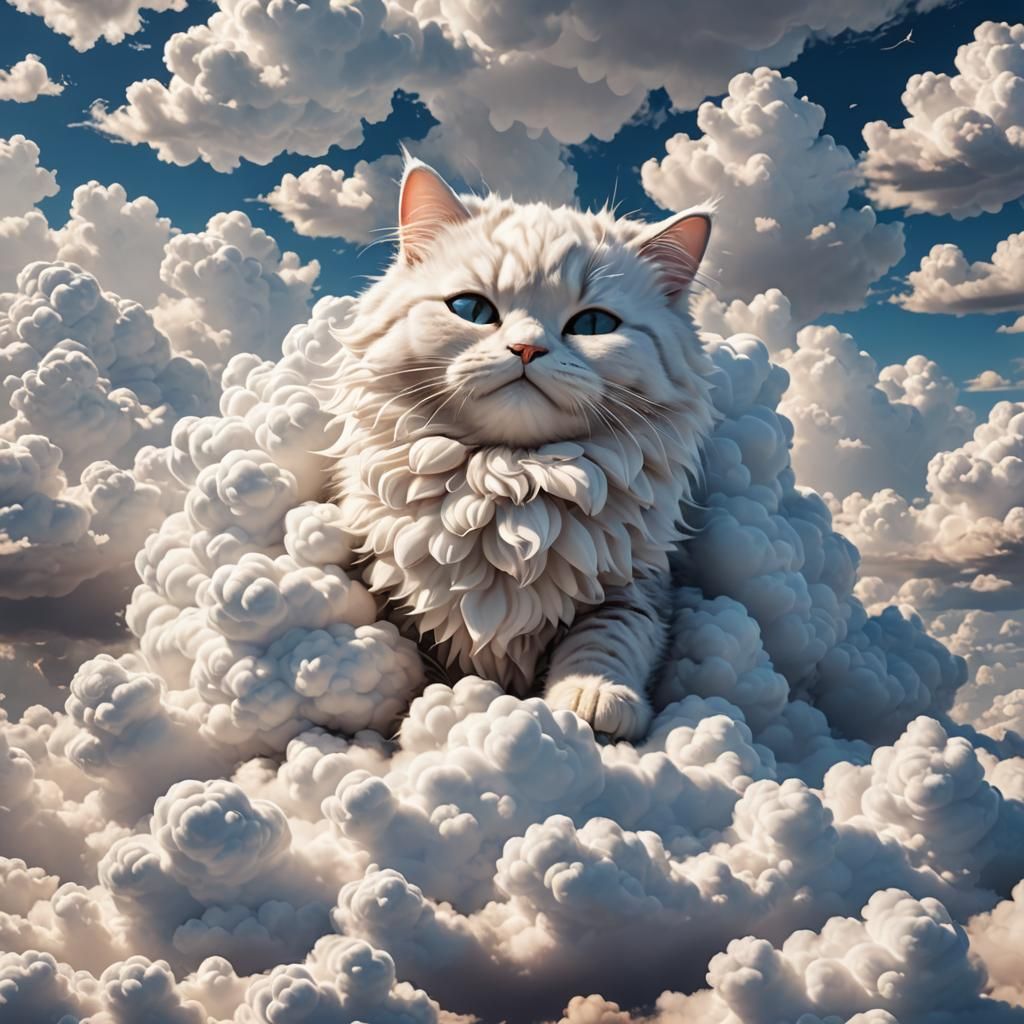 Cute Cloud Cat Sleeping: Fantastical Digital Art