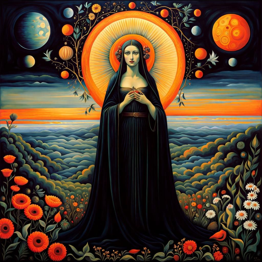 Gothic Goddess in Cosmic Occult Psychedelic Anime Style