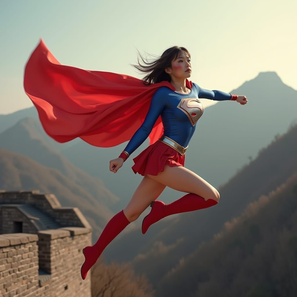 Cyberpunk Supergirl in Red and Blue Uniform Saves the Great ...