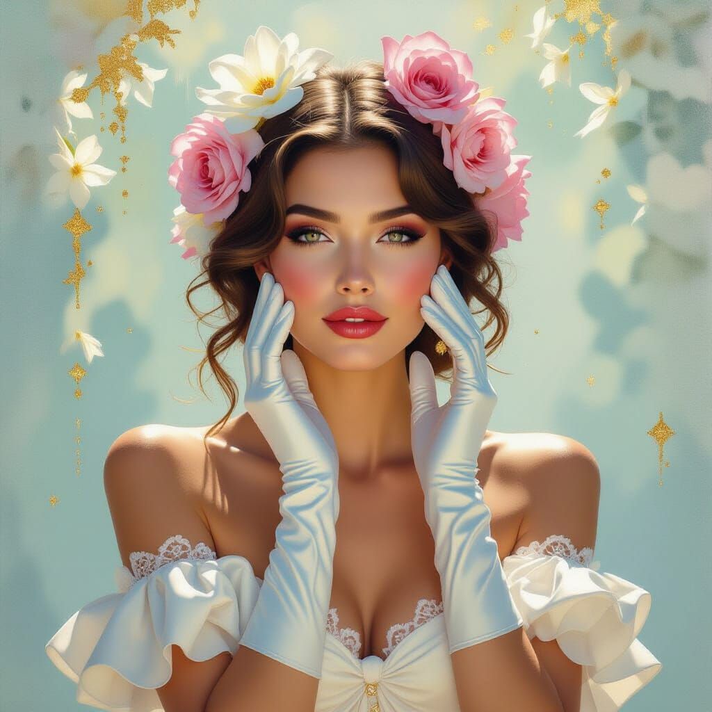 Woman with White Gloves in Metamodern Style