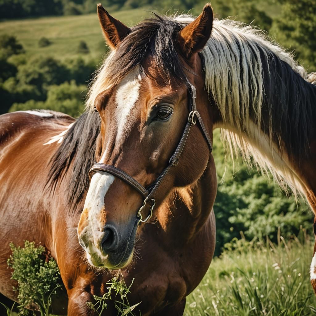 Majestic Clydesdale Horse Portrait in Golden Light
