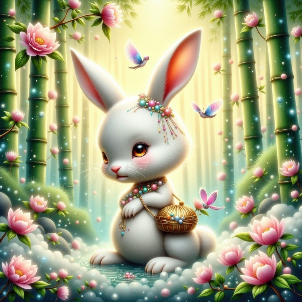 Elegant Yang Rabbit in Whimsical Bamboo Forest