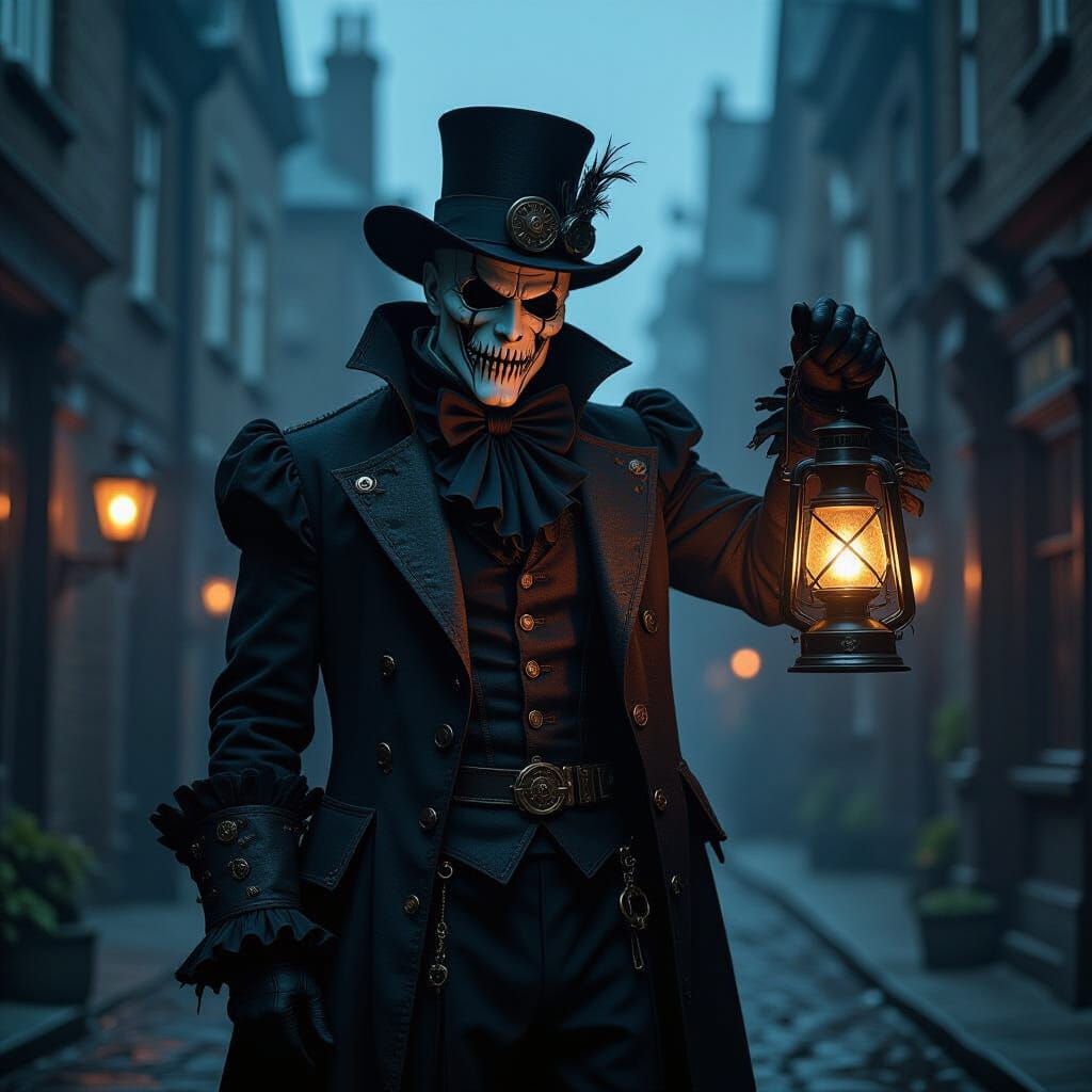 Menacing Figure in Steampunk London Alley