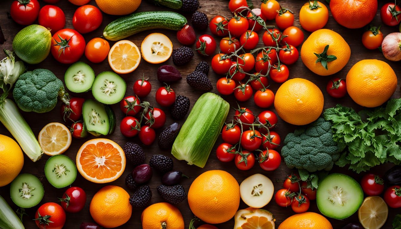 Colorful Assortment of Fresh Fruits and Vegetables in Soft F...