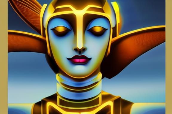 Art Deco AI Goddess in Metropolis-Inspired City