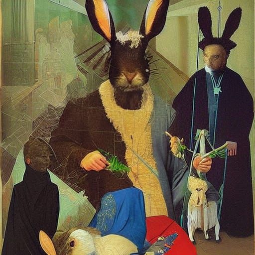 Glitched Rabbit Portrait Inspired by Classic Masters
