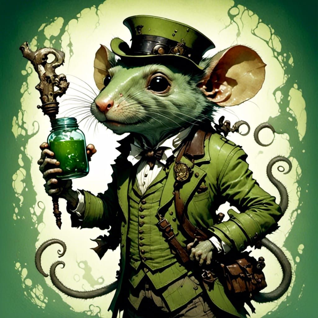 Detailed Portrait of a Green Rat-Man Miner