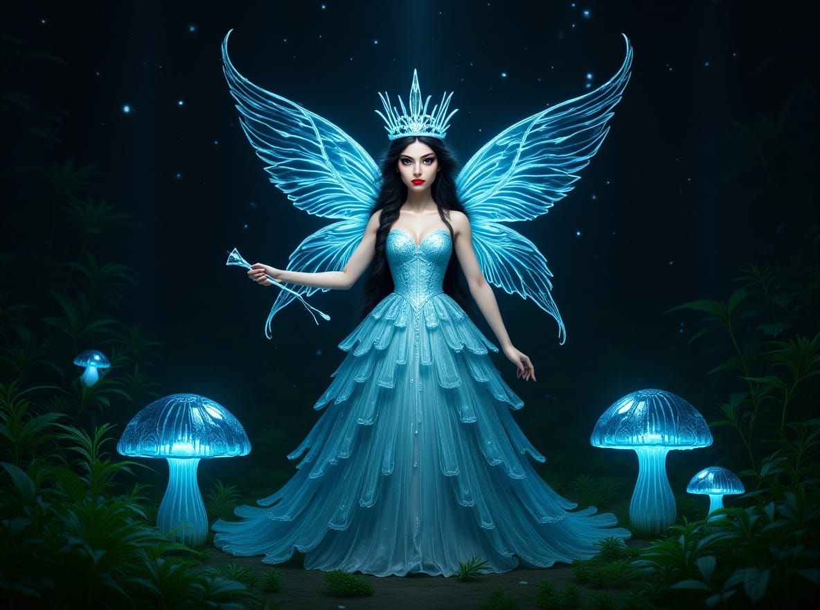 Pixie in Glowing Glass Dress with Magic Wand