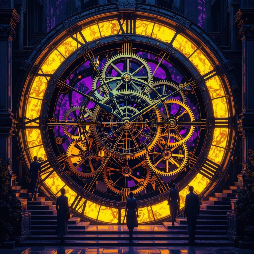 Intricate Clockwork World in Dark Fantasy Style