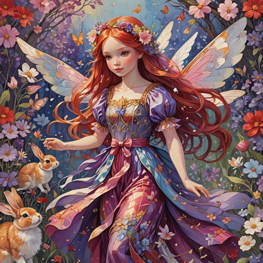 Enchanting Fairy Girl in Dreamlike Flower Meadow