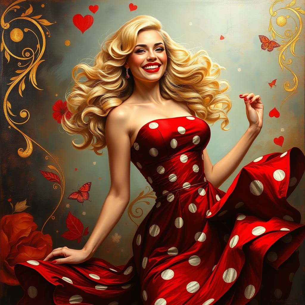 Rockabilly Goddess in Dreamlike Art Nouveau Style