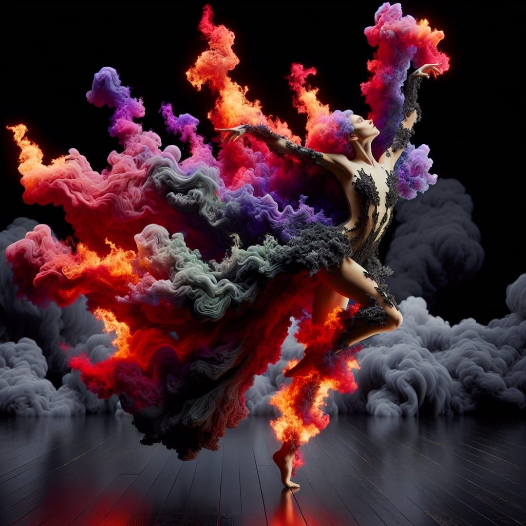 Passionate Fire Dancer in a Sea of Smoke