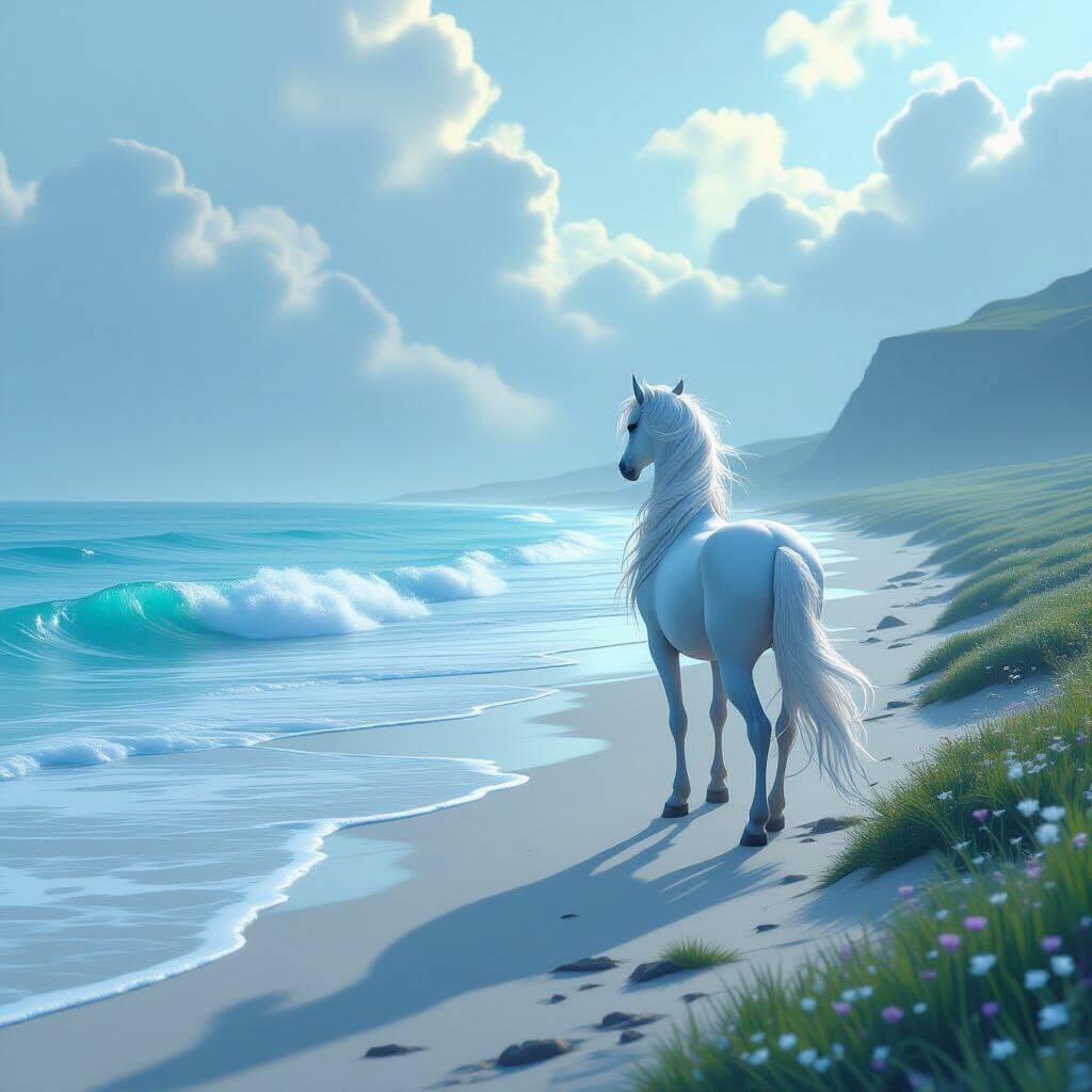 Graceful Centaur Approaching a Bioluminescent Sea