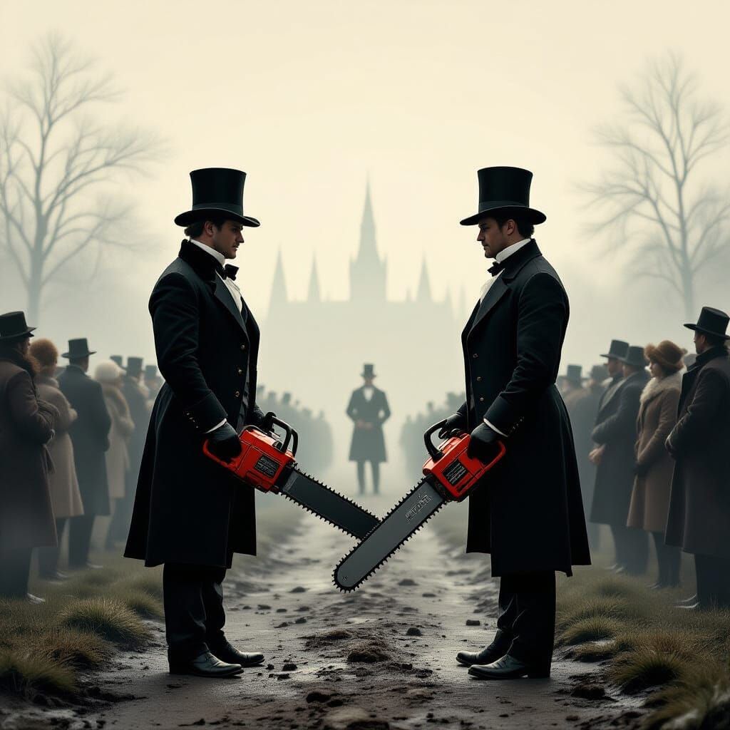 Victorian Chainsaw Duel in Romanticist Style
