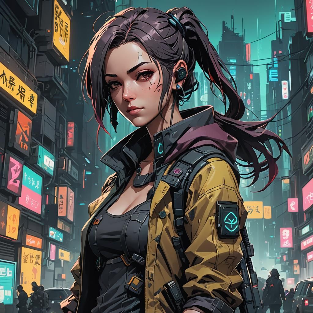 Cyberpunk Rogue Girl in Anime Style