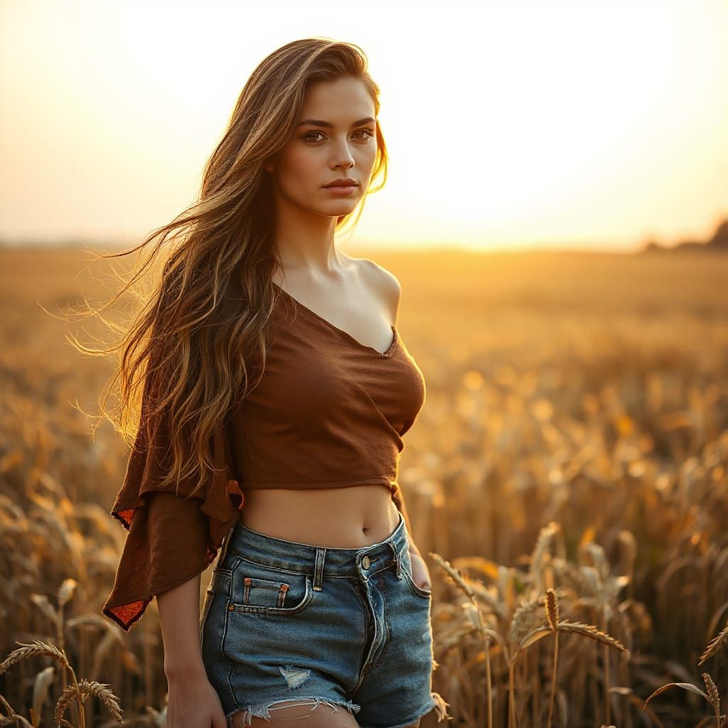 Sultry Golden Hour Portrait in Earthy tones with Soft Grain