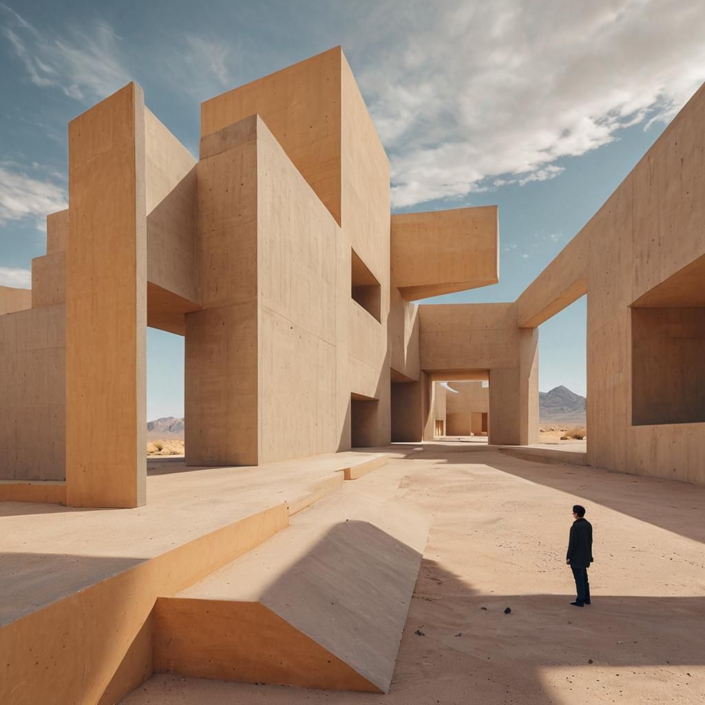 Minimalist Desert Landscape with Rectangular Structures and ...