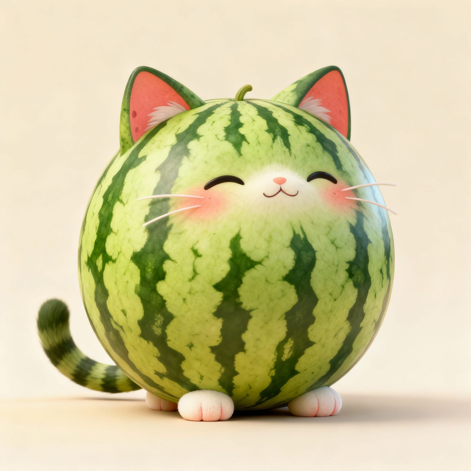 Whimsical Watermelon Cat Creature in Playful Digital Art Sty...