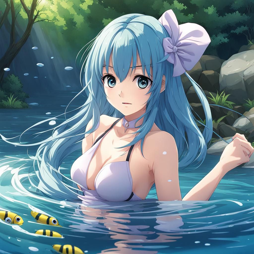 Anime Girl Playing in Water